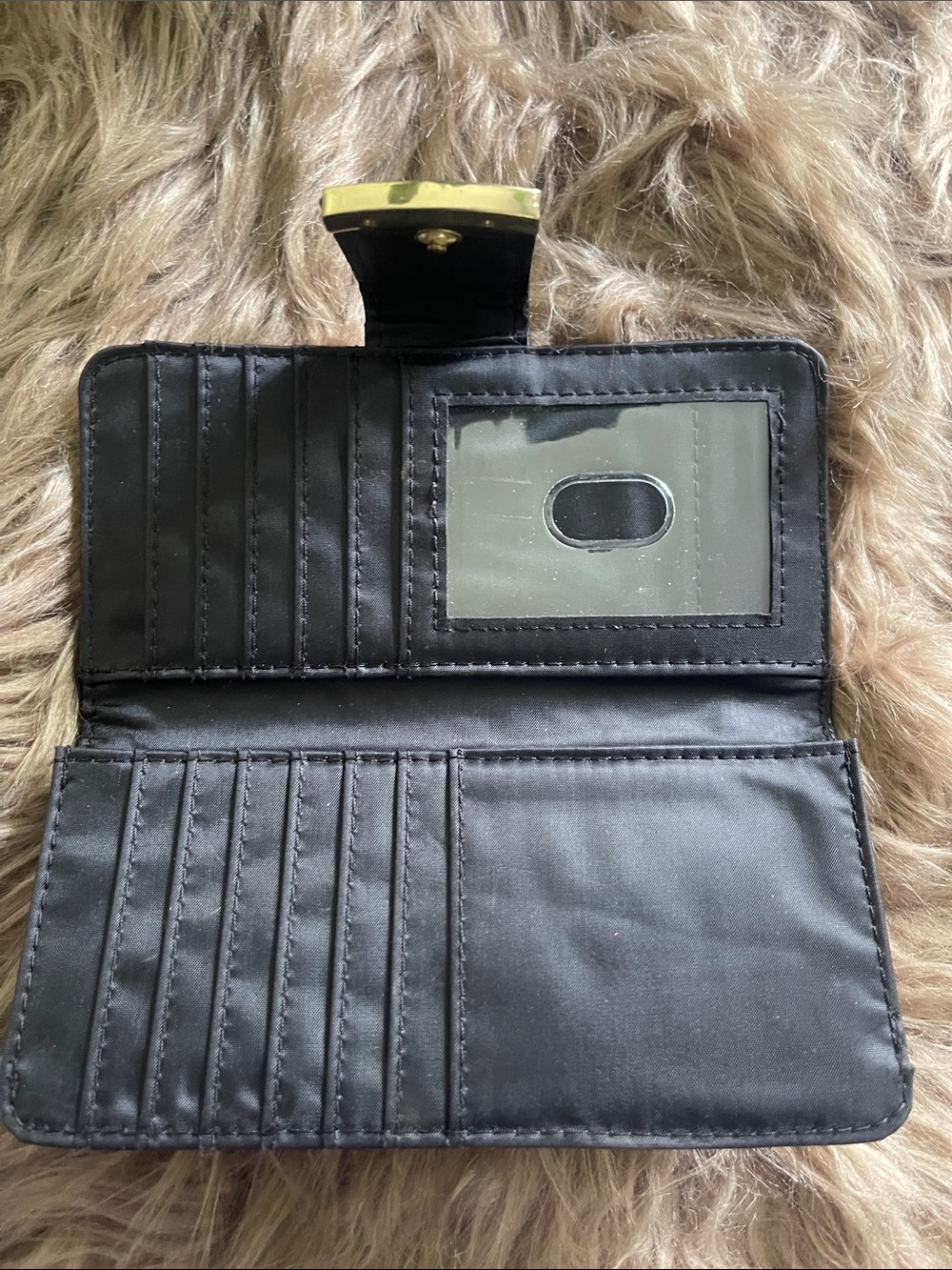 Black Women’s Leather Wallet with Gold Accent - Picture 3 of 4